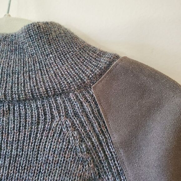 Wool Overs Mens L British Wool Leather Elbow Shoulder Patches Sweater 1/4 Zip - Picture 9 of 13